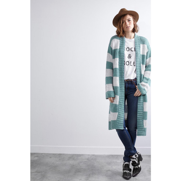 ZADIG & VOLTAIRE Sweater Womens Medium Romy Raye Striped Cashmere Long Cardigan - Picture 1 of 15